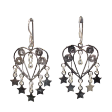 Dangle Earrings Heart 925 Sterling Silver Handmade Women Gift Traditional E385